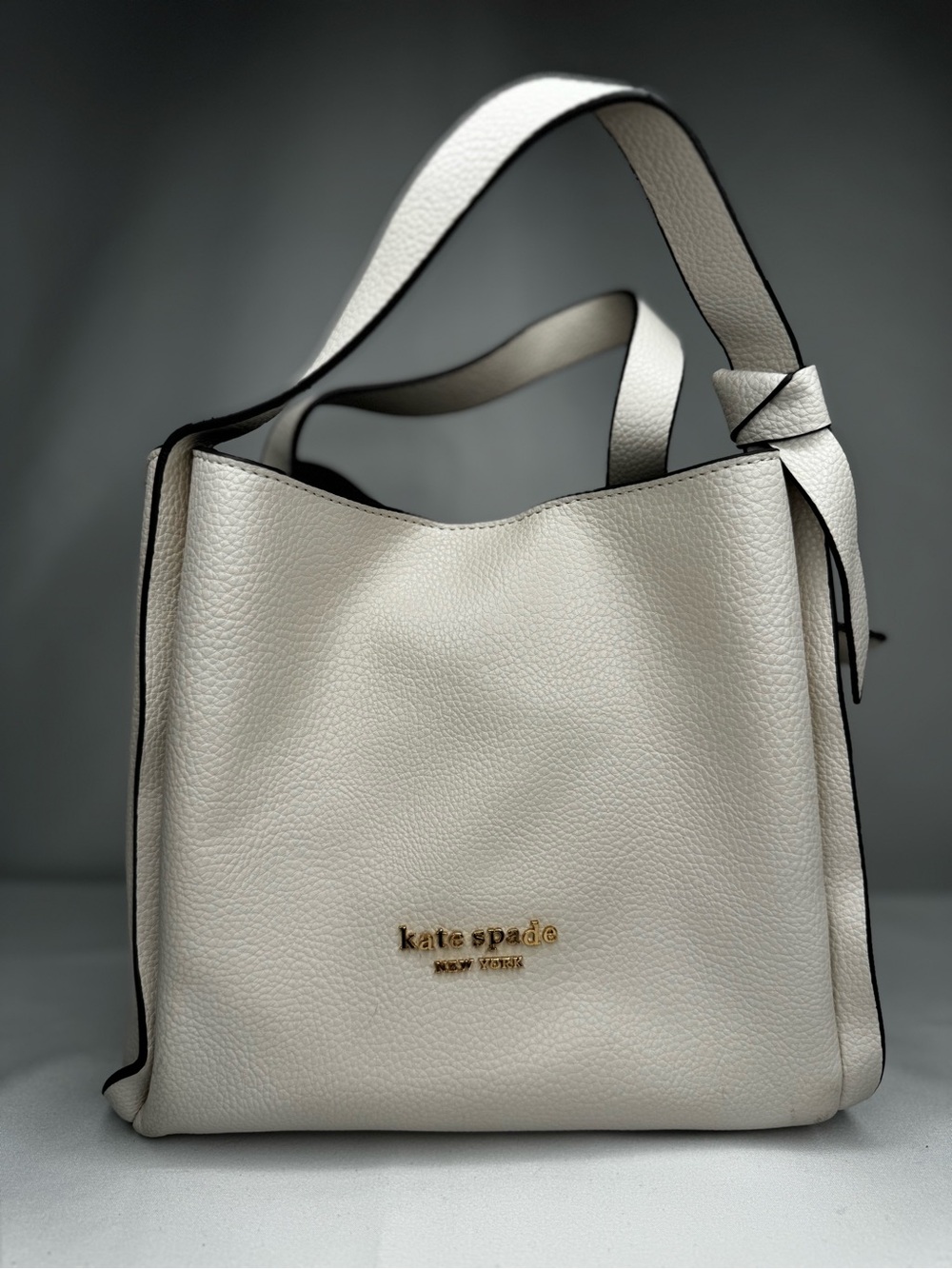 kate spade Cream Pebbled Leather Shoulder Bag with Gold Logo
